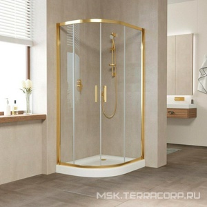 Душевое ограждение  1000x800x1900 мм, полукруглое, ассиметричное, профиль золото, стекло прозрачное с покрытием QuickNano, БЕЗ поддона ZZ Vegas Glass ZS-F ZS-F 100*80 09 01