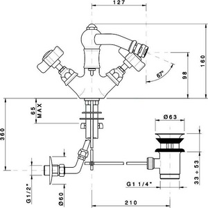 Смеситель для биде на 1 отв. с д/к (цв.Antique gold, ручки El Capitan),  ZZ Nicolazzi Tradizionale 1434 AG 69