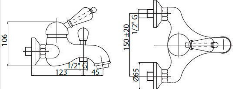 Смеситель для ванны, напольный, трубы 2шт., шланг, лейка в компл., (цв.золото, ручка цв.белый),  ZZ Cezares Elite ELITE-VDPM-03/24-Bi