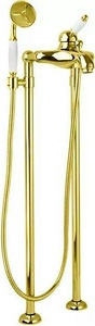 Смеситель для ванны, напольный, трубы 2шт., шланг, лейка в компл., (цв.золото, ручка цв.белый),  ZZ Cezares Elite ELITE-VDPM-03/24-Bi
