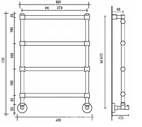 Полотенцесушитель 400/430хh720х125мм, 4 перекладины, подвод воды int.370мм, (цв.бронза), краны, крепёж в компл., (ГВС, 6 bar) Margaroli 442 ZZ