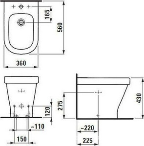 Биде напольное 560х360мм, крепл. в компл.,  ZZ Laufen Palace 8.3270.1.000.302.1