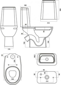 Унитаз-компакт "", косой выход, арматура 2-режим., сиденье полипропилен, крепление в комплекте Sanita Марс WC.CC/Mars/2-DM.Rim/WHT.G/S1 (MRSSACC01030413R)