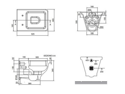 Унитаз подвесной 52,5x36,5см, без сиденья,  ZZ Scarabeo Butterfly 4006