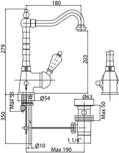 Смеситель для кухни, (цв.бронза, ручка цв.белый),  ZZ Cezares Elite ELITE-LLM2-02-Bi