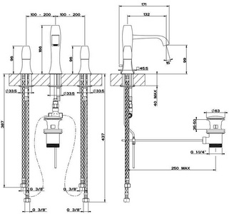 Смеситель для раковины на 3 отв., на гибкой подводке G3/8, с д/к (цв. золото)  ZZ Gessi Mimi 31401 080