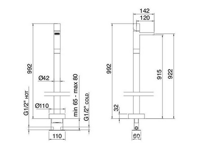 Смеситель для раковины, напольный, излив h915мм, БЕЗ д/к, (цв.хром),  ZZ 3M NANOtech 5414 СС