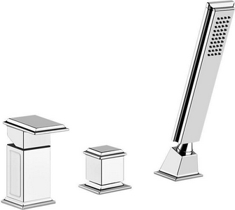 Смеситель для ванны встраиваемый в борт на 3 отв., БЕЗ излива, для наполнения через слив-перелив, лейка, шланг 1,5м. в компл., (цв. хром),  ZZ Gessi Eleganza 46043 031
