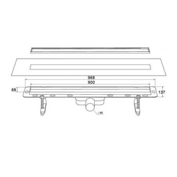 Дренажный канал в сборе, (сифон с гидрозатвором 0,6 л/с решетка под плитку CONTI 900мм, нерж. сталь, монтаж.глубина 65-105мм), WINKIEL/Ekoline ZZ