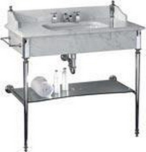 Консоль металл. 995хh570хh890мм,столеш.мрам.Bianco Carrara,1 отв.д/см, 1 п-держ. SX слева в комп, БЕЗ раков.White 56, (хром),  ZZ Devon & Devon Madison DEMADISONBICR/sx+MAGLAV