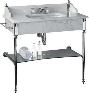 Консоль металл. 995хh570хh890мм,столеш.мрам.Bianco Carrara,1 отв.д/см, 1 п-держ. SX слева в комп, БЕЗ раков.White 56, (хром),  ZZ Devon & Devon Madison DEMADISONBICR/sx+MAGLAV