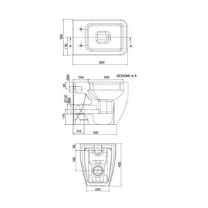 Унитаз напольный пристенный 54,5х35,5cм, для установки со скрытым в стене бачком, без сиденья,  ZZ Scarabeo Next 8309