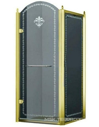 Душевой уголок 900х900хh2116мм, квадрат, "Левый" распаш. дверь слева, с неподв.стенкой (стекло матовое с прозр/узором, 8мм, фурн/золото), Retro XX