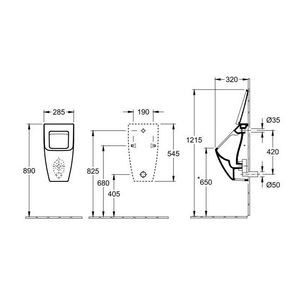 Писсуар 285x545x315мм, с защитой от брызг, скрытый подвод воды,крепёж в комп, БЕЗ отв.д/крепеж.крышки,(цв.S0 glossy black.cer+/чёрн.глян),ZZ Villeroy & Boch Venticello 5504R0S0