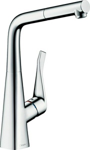 Смеситель для кухни, 320, с вытяжным душем, 1jet, с sBox, (цв.хром),  ZZ Hansgrohe Metris M71 73812000