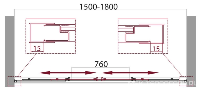 Дверь для душа, в нишу (1500-1800)хh1900мм, раздвижная, 2 двери, 2 неподв.секции, (стекло прозрачн.5мм, фурн.цв.хром),  ZZ BelBagno Unique UNIQUE-BF-2-150/180-C-Cr