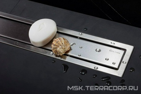 Дренажный канал 300хh71/117мм,готовый компл,сифон d50 выход вбок 48л/мин,ножки, 2х сторон.решётка/полая под плитку (цв.мат.хром), Confluo PL ZZ Pestan Confluo Premium Line 13100001