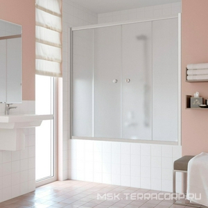 Шторка на ванну  NOVO, 160x140 см, раздвижная, профиль матовый хром, стекло сатин, БЕЗ ПОКРЫТИЯ ZZ Vegas Glass Z2V Z2V NOVO 160 07 10