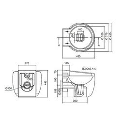 Унитаз напольный пристенный 50х45cм, для установки со скрытым в стене бачком, или напольн.бачком арт.8404, без сиденья,  ZZ Scarabeo Planet 8401