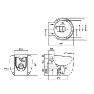 Унитаз напольный пристенный 50х45cм, для установки со скрытым в стене бачком, или напольн.бачком арт.8404, без сиденья,  ZZ Scarabeo Planet 8401