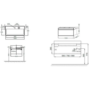 Тумба под раковину 100 см, 1 ящик, светодиодная подсветка,  сенсор выключ, 2 розетки, цвет белый TERRACE ZZ Jacob Delafon Terrace EB1732RU-G1C