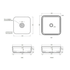 Раковина накладная на стол, квадратная 40х40хh12,5мм, без отв.д/смес, без перелива и пробки слива, (цв.Basalto),  ZZ Ceramica Cielo Shui Comfort SHCOLAQ40 (BA) Le Terre di Cielo