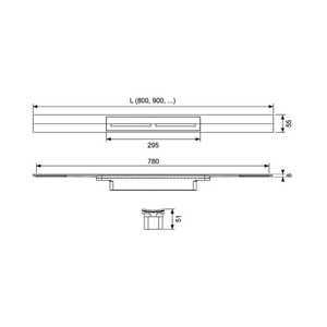 Профиль д/дренажа душа, 800х55мм, укорачиваемый, монтаж на плиточный клей над бетонной стяжкой, БЕЗ сифона арт.673002, (цв.глянец),Тесе ZZ Tece Tecedrainprofile 670810