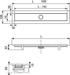 Дренажный канал,прям 800мм,(лоток 740мм),готовый компл,сифон выход вбок 0,7л/с,ножки, стакан с мембаной антизапах, дек.решетка "straight",Tecelinus ZZ Tece TECElinus 15100089