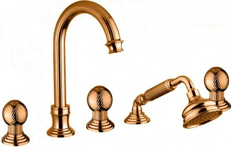 Смеситель для ванны, встраиваемый в борт, на 5 отв., лейка, шланг в компл.,  (цв.бронза, ручки круглые),  ZZ Cezares Olimp OLIMP-BVD-02-M