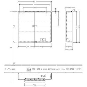 Зеркальный шкаф 807х746/810х150/224мм, с подсветкой, 2-х дверный, 2 стекл. полочки, с выключ. и розеткой, крепёж в компл.,  ZZ Villeroy & Boch MY VIEW IN A4398000