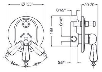 Смеситель для душа, встраиваемый в стену, с переключателем, (цв. золото),  ZZ Gaia Phoenix RN 3372 ORO