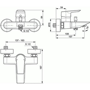 Смеситель для ванны, с д/к, (цв.хром),  ZZ Ideal Standard Tesi A6583AA