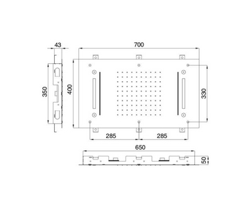 Душ верхний, стационарный, потолочный, прямоугольный 700х330мм, три типа струи, обычный и два каскада, хромотерапия, (цв. чёрный), 3M ZZ 3M Showers & Thermostat RTBR312 NN