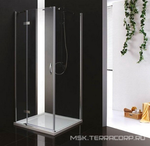 Душевой уголок 900х900хh1950мм, квадрат, "Правый" распаш. дверь слева, с неподв.стенкой (стекло прозр. 6мм, фурн/хром),  ZZ Cezares Bergamo BERGAMO-A-1-90-C-Cr-R