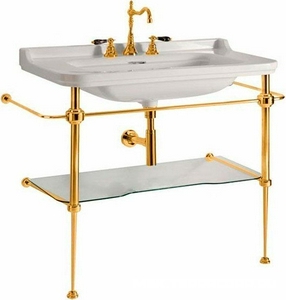 Структура металлическая, для установки под раковину 80см. арт.4141 хх, стекл. полка, крепёж в компл., (цв.золото),  ZZ Kerasan Waldorf 9197K2