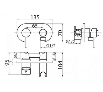 Смеситель для гигиенического душа, совмещённый с держателем лейки, БЕЗ лейки и шланга, (цв.хром), Cezares ZZ Cezares Articoli Vari CZR-DA5-01