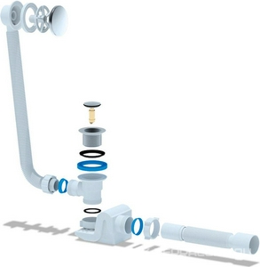 Слив-перелив для ванны, нажимной, стандатный, длина гофры 422мм, крышка перелива и пробка слива пластик цв.хром в компл., Cezares ZZ Cezares Универсал CZR-STP2-01