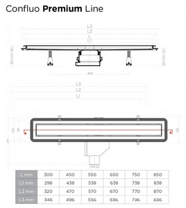 Дренажный канал 750хh71/117мм,готовый компл,сифон d50 выход вбок 48л/мин,ножки, 2х сторон.решётка/полая под плитку (цв.мат.хром), Confluo PL ZZ Pestan Confluo Premium Line 13100005