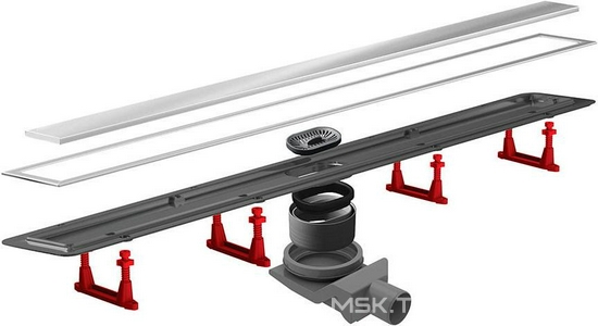Дренажный канал 750хh71/117мм,готовый компл,сифон d50 выход вбок 48л/мин,ножки, 2х сторон.решётка/полая под плитку (цв.мат.хром), Confluo PL ZZ Pestan Confluo Premium Line 13100005