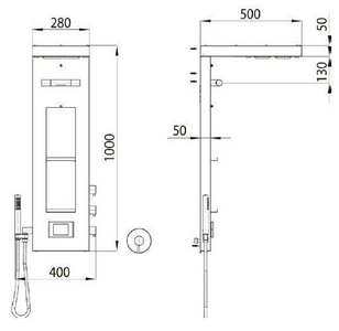 Душевая панель 1000х500х280мм, 5-функциональная, каскад, тропич. душ, хромотерапия, музыка, (цв. хром, материал сталь),  ZZ Bossini York L00873 030