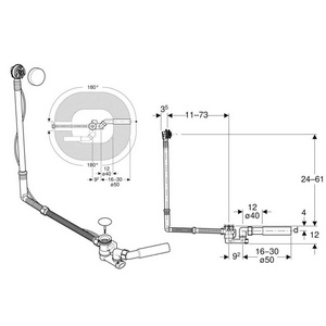 Слив-перелив удлиненный, для ванн специальных размеров, поворотная ручка и крышка слива в компл., (цв. хром), Geberit Geberit Универсал 150.525.21.6