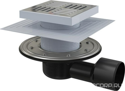Сливной трап 150*150/50 мм с боковой подводкой, из нерж.стали ZZ AlcaPlast Универсал APV3444