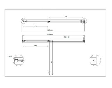 Дверь в нишу 1100хh1950мм, распашная с неподв. сегментом, вход справа/слева, (стекло прозр. 6мм, фурнит.цв.черный мат.),  ZZ Cezares Urban URBAN-B-12-110-C-NERO