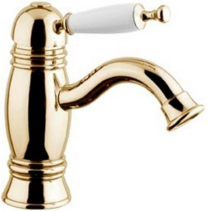 Смеситель для раковины, с д/к, (цв. золото, ручка цв. белый),  ZZ Gaia Canterbury RB 6319 OR