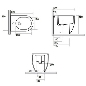 Биде напольное, 360х520мм, с 1 отв.д/смесит., крепёж в компл.,  ZZ Kerasan Flo 312001