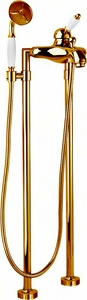 Смеситель для ванны, напольный, трубы 2шт., шланг, лейка в компл., (цв.бронза, ручка цв.белый),  ZZ Cezares Elite ELITE-VDPM-02-Bi