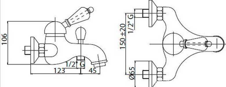 Смеситель для ванны, напольный, трубы 2шт., шланг, лейка в компл., (цв.бронза, ручка цв.белый),  ZZ Cezares Elite ELITE-VDPM-02-Bi