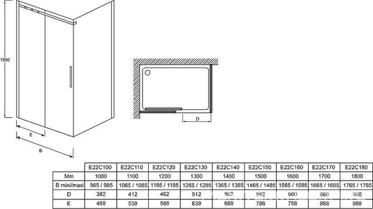 Душевая перегородка CONTRA, раздвижная, 160*195 см, профиль хром, стекло прозрачное ZZ Jacob Delafon Contra E22C160-GA