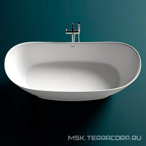 Ванна 1860х805хh720мм, отдельностоящая, литой камень S-Sense, глянцевый, цв.белый, донный клапан "Up&Down" в цвет ванны,  185 Salini Noemi 101811G