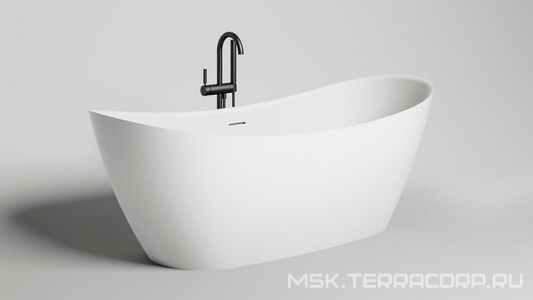 Ванна 1860х805хh720мм, отдельностоящая, литой камень S-Sense, глянцевый, цв.белый, донный клапан "Up&Down" в цвет ванны,  185 Salini Noemi 101811G